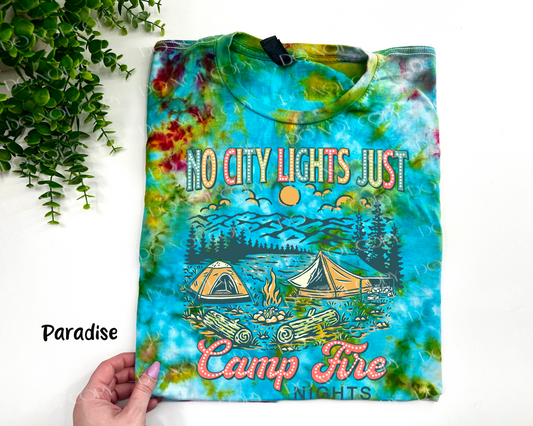 No City Lights Just Camp Fire - Paradise Ice Dye TSHIRT - YOUTH & ADULT