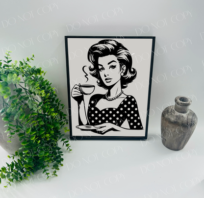 Coffee Vintage Lady - Wood Sign