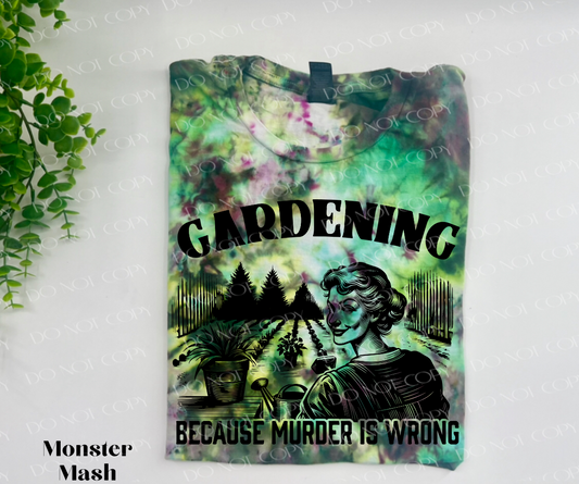 Gardening Because Murder Is Wrong Vintage Lady - Monster Mash Ice Dye TSHIRT - YOUTH & ADULT