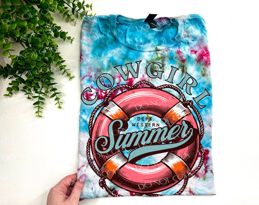 Cowgirl Summer - Carribean Ice Dye TSHIRT - YOUTH & ADULT