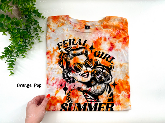 Feral Girl Summer Vintage Lady - Orange Pop Ice Dye TSHIRT - YOUTH & ADULT