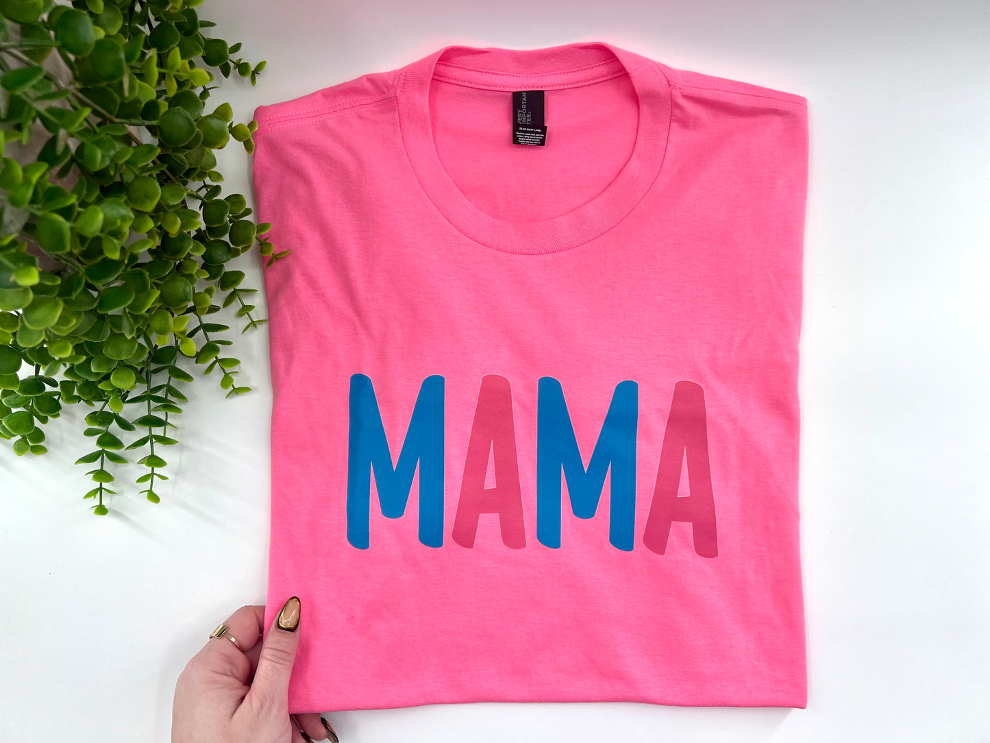 READY TO SHIP: MEDIUM - Mama Blue and Pink Tshirt - District