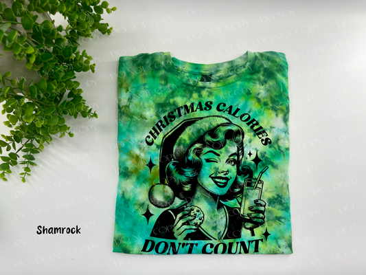 Christmas Calories Don’t Count Vintage Lady - Shamrock Ice Dye TSHIRT - YOUTH & ADULT