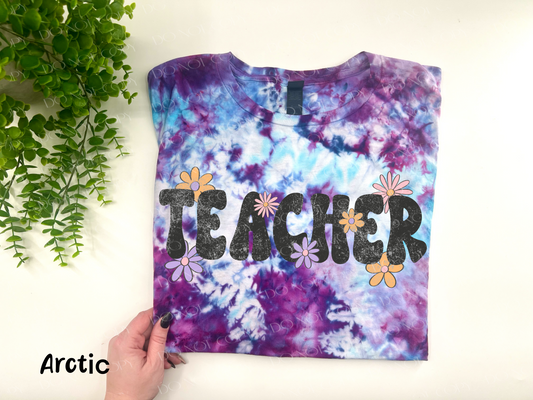 Floral Lettering Back to School **CUSTOM TITLES** - Arctic Ice Dye TSHIRT - YOUTH & ADULT