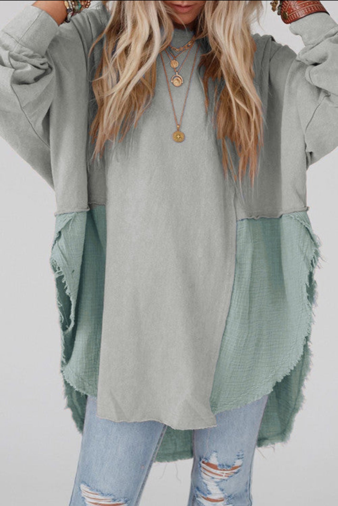 READY TO SHIP: XL - Crinkle Raw Hem Oversized Blouse