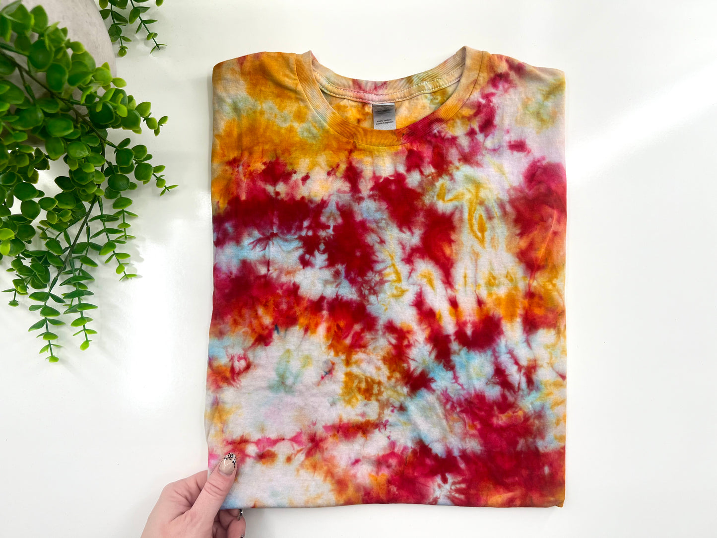 LARGE - Orange & Raspberry Ice Dye Tshirt - Gildan