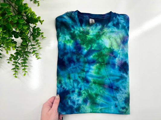 SMALL - Green & Blue Ice Dye Tshirt - Gildan