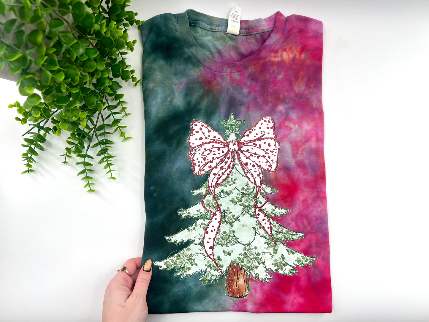 READY TO SHIP: XL - Green Tree Split Ice Dyed  Tshirt