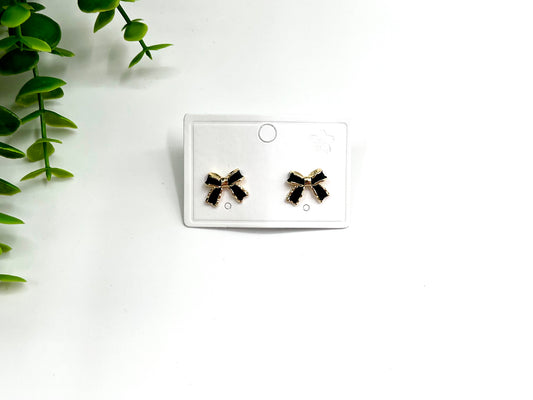 READY TO SHIP: Gold & Black Bow Stud Earrings