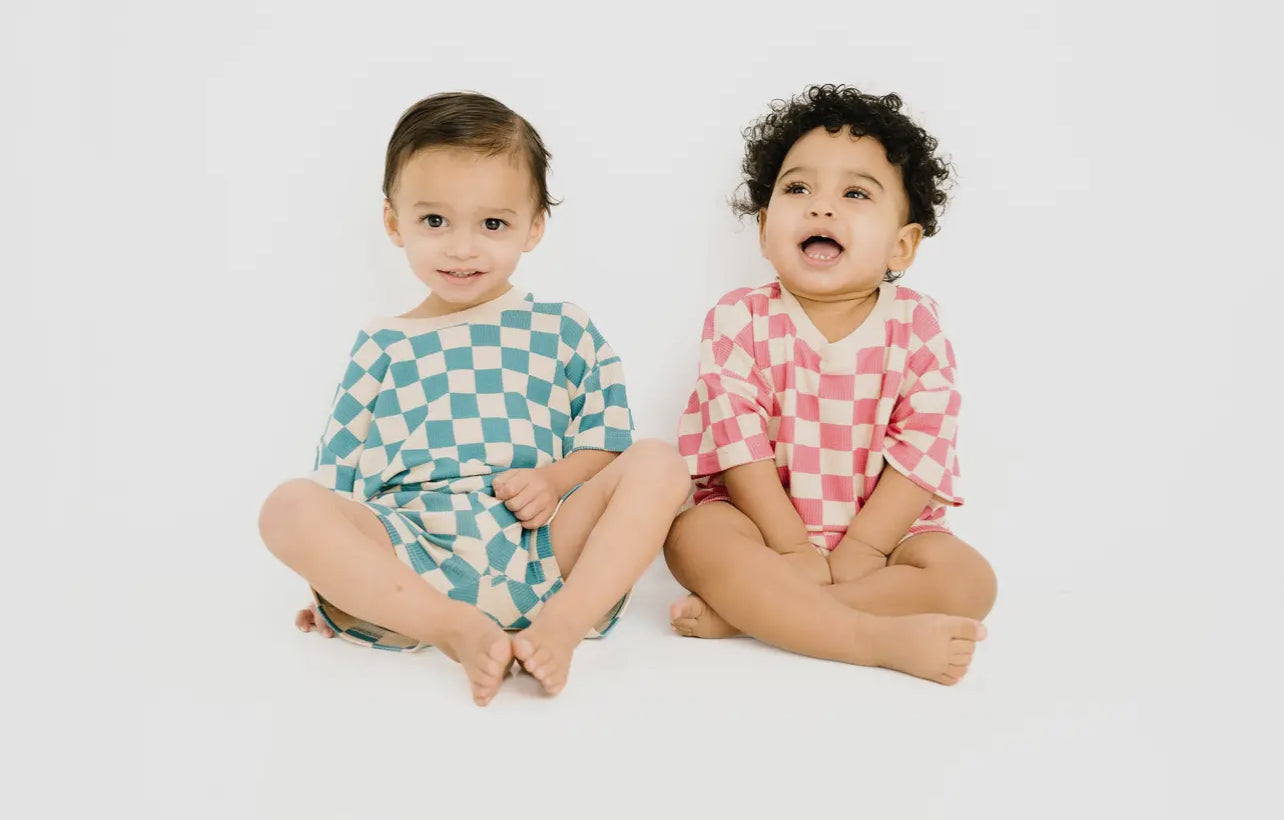 READY TO SHIP: 2T - Blue Short Checker Set - Little One Shop Co