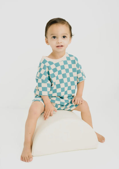 READY TO SHIP: 2T - Blue Short Checker Set - Little One Shop Co