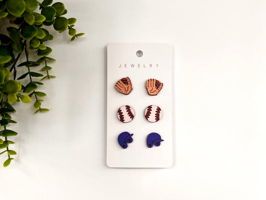 READY TO SHIP: Baseball 3 Pack Stud Earrings