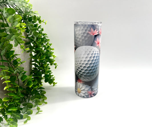 Golf Ball Pink Flowers - 20 oz Tumbler