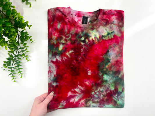 SMALL - Red & Green Ice Dye Tshirt - Gildan