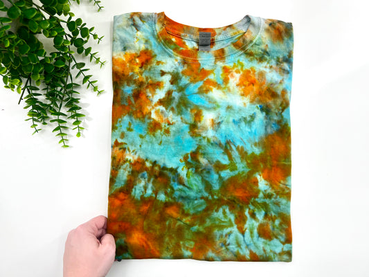 2XL - Orange & Blue Ice Dyed Tshirt - Gildan