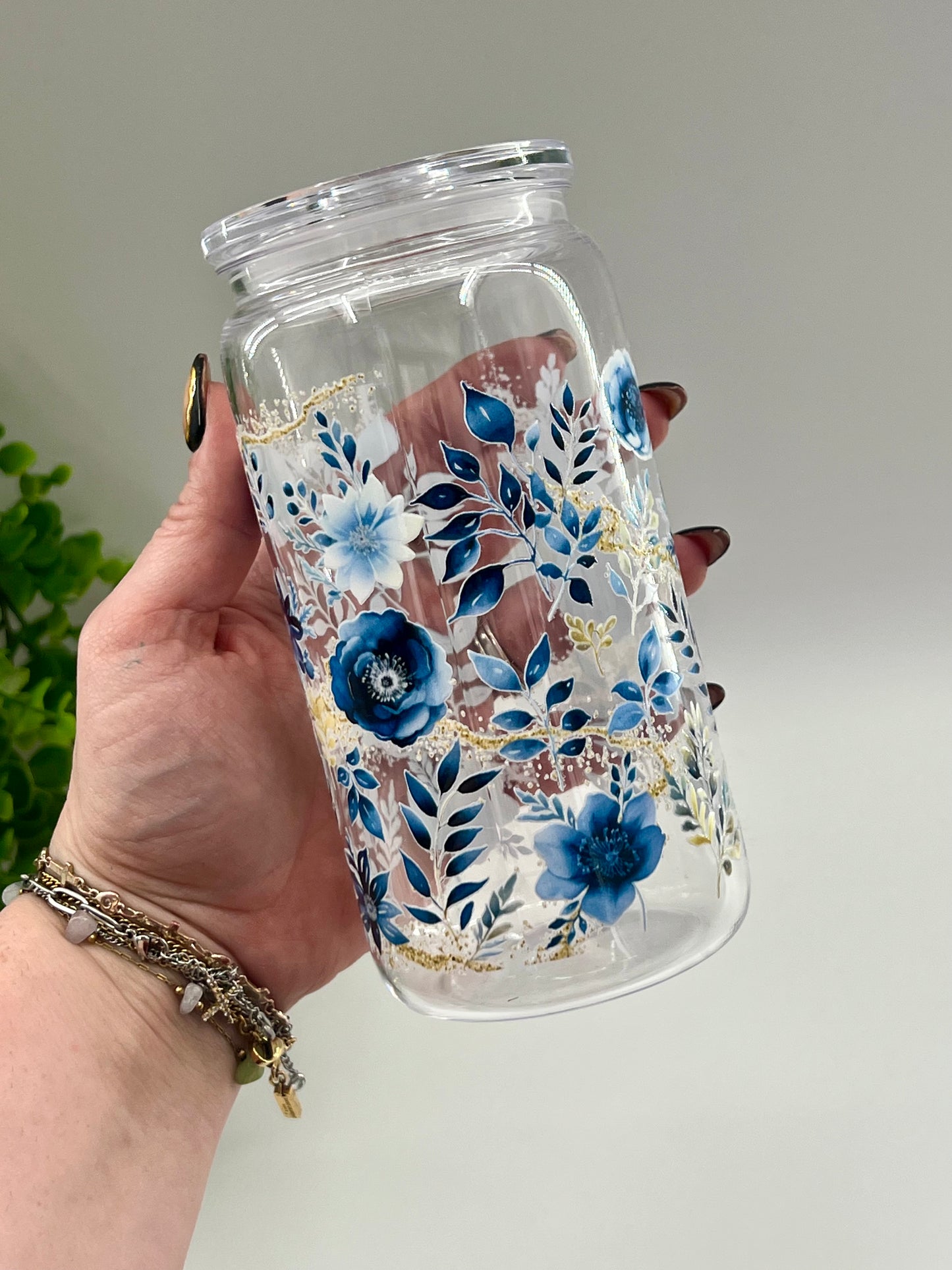 READY TO SHIP: Blue Floral 16 oz Plastic