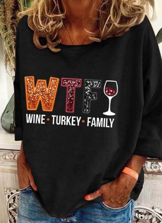 WTF Wine Turkey Family Faux Glitter - Custom