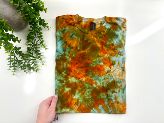 SMALL - Orange & Blue Ice Dye Tshirt - Gildan