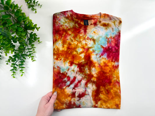 SMALL - Orange & Raspberry Ice Dye Tshirt - Gildan