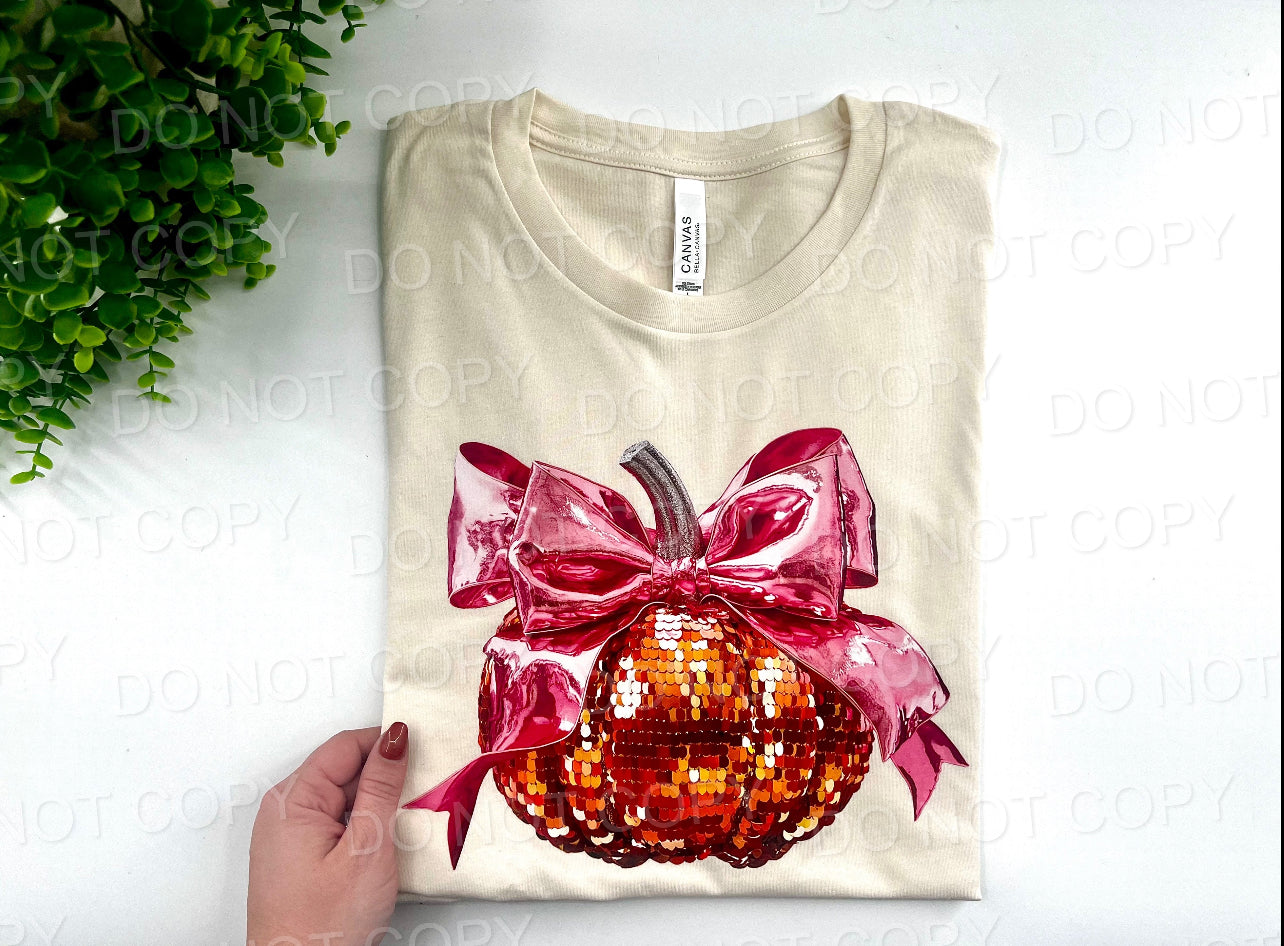 #158 - ONE LEFT - Faux Sequin Pumpkin - DIRECT TO FILM PRINT ONLY