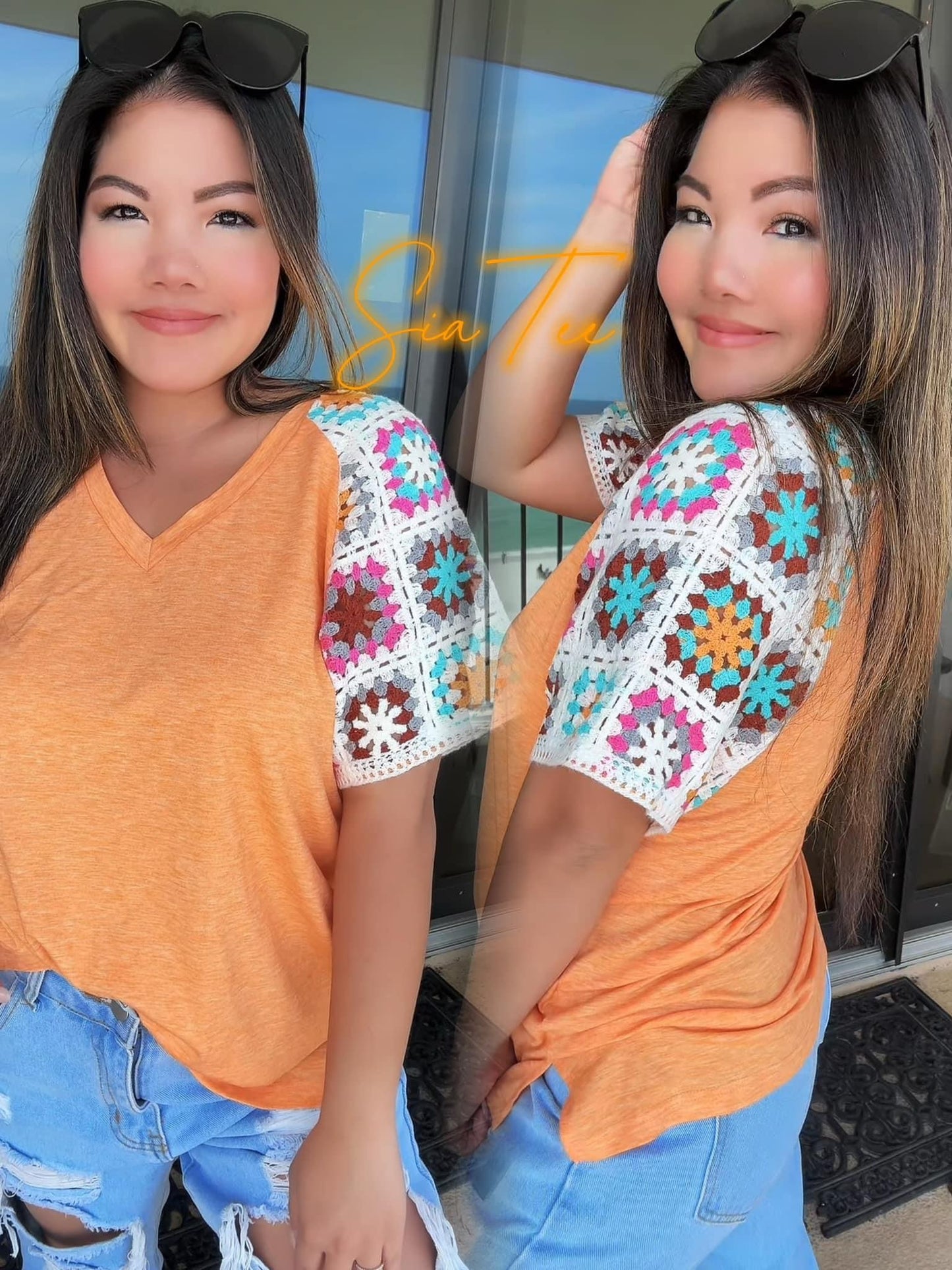 READY TO SHIP: Sia Summer Crochet Sleeve Buttery Soft V-Neck