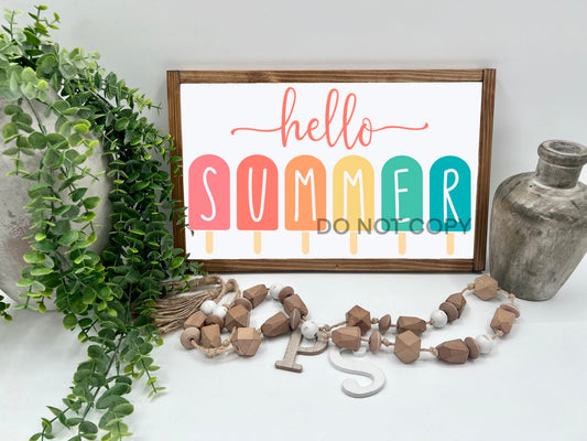 Hello Summer Popsicles - 16x10” - Wood Sign