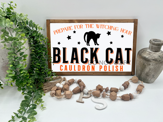 Black Cat Cauldron - Wood Sign