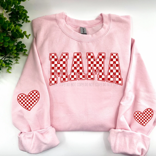 Mama Red Checkered with Heart Sleeves - Custom