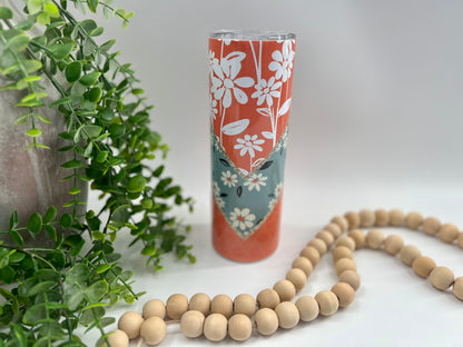 Orange & Sage Floral V Split - 20 oz Tumbler