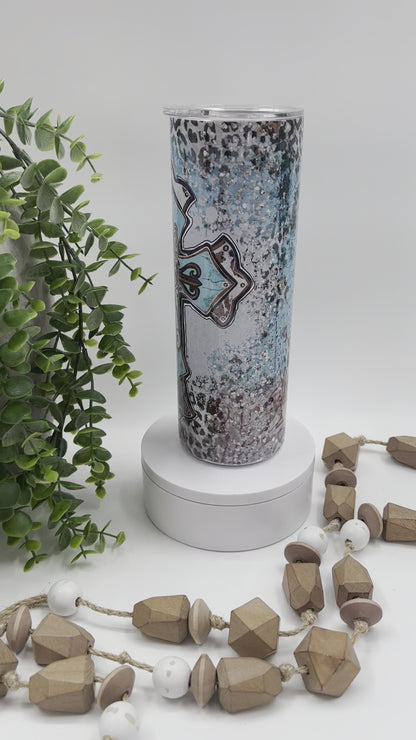 Teal Leopard Cross - 20 oz Tumbler