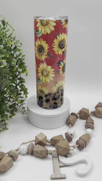 Pink Ombre Leopard Sunflowers - 20 oz Tumbler