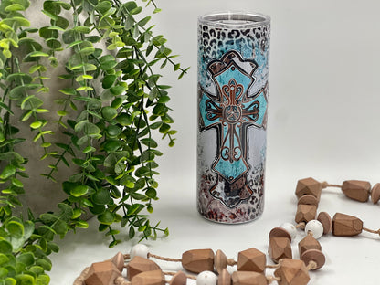 Teal Leopard Cross - 20 oz Tumbler