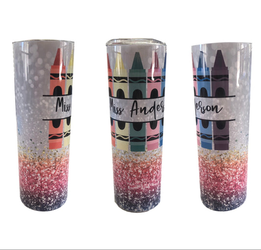 Crayon Glitter Custom Teacher Name - 20 oz Tumbler