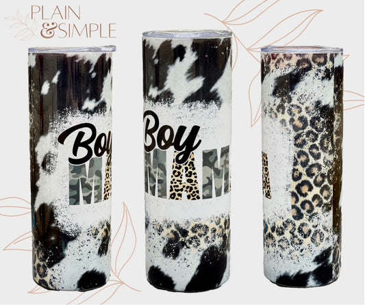 Boy Mama Camo & Cowprint - 20 oz Tumbler