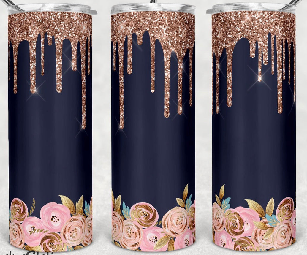 Navy Rose Gold Floral - 20 oz Tumbler