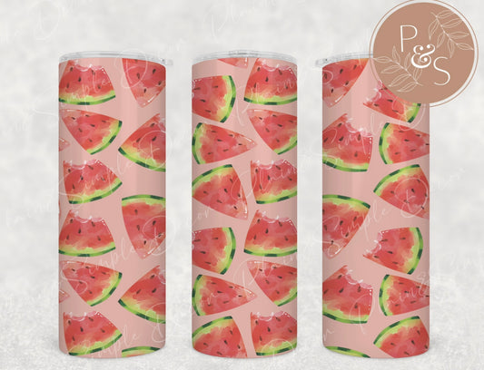 Watermelon - Pink Background - 20 oz Tumbler