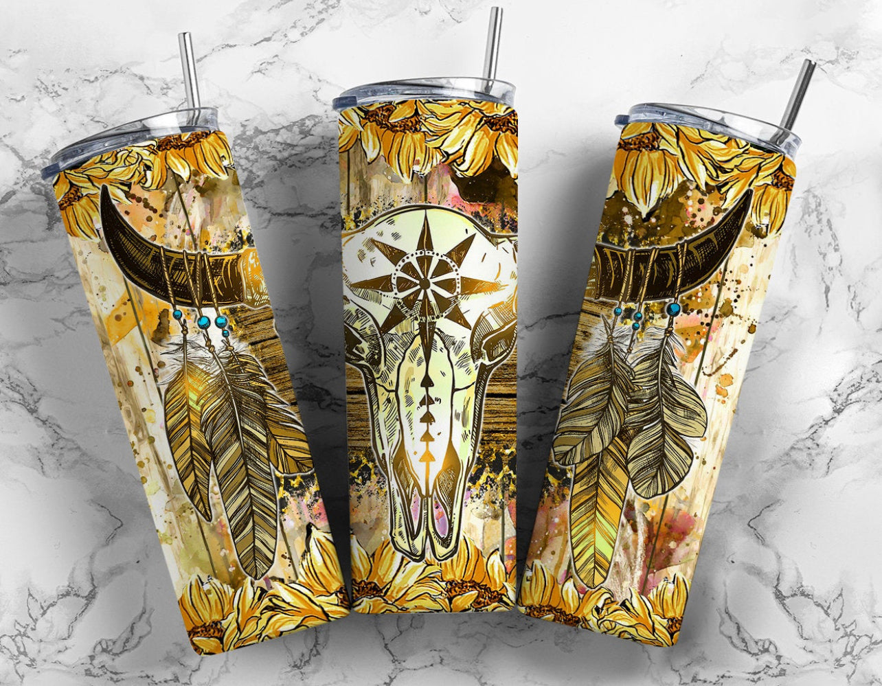 Western Sunflower Skull - 20 oz Tumbler