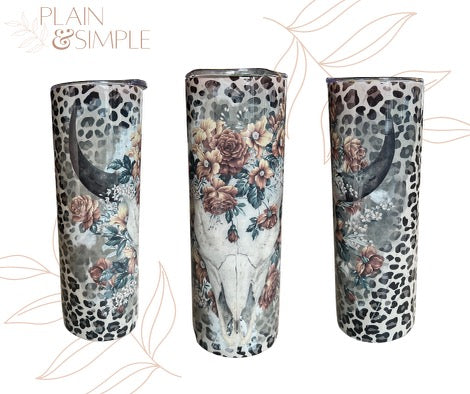 Leopard Floral Steer Skull - 20 oz Tumbler