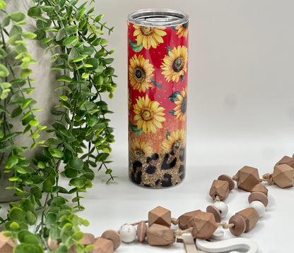 Pink Ombre Leopard Sunflowers - 20 oz Tumbler